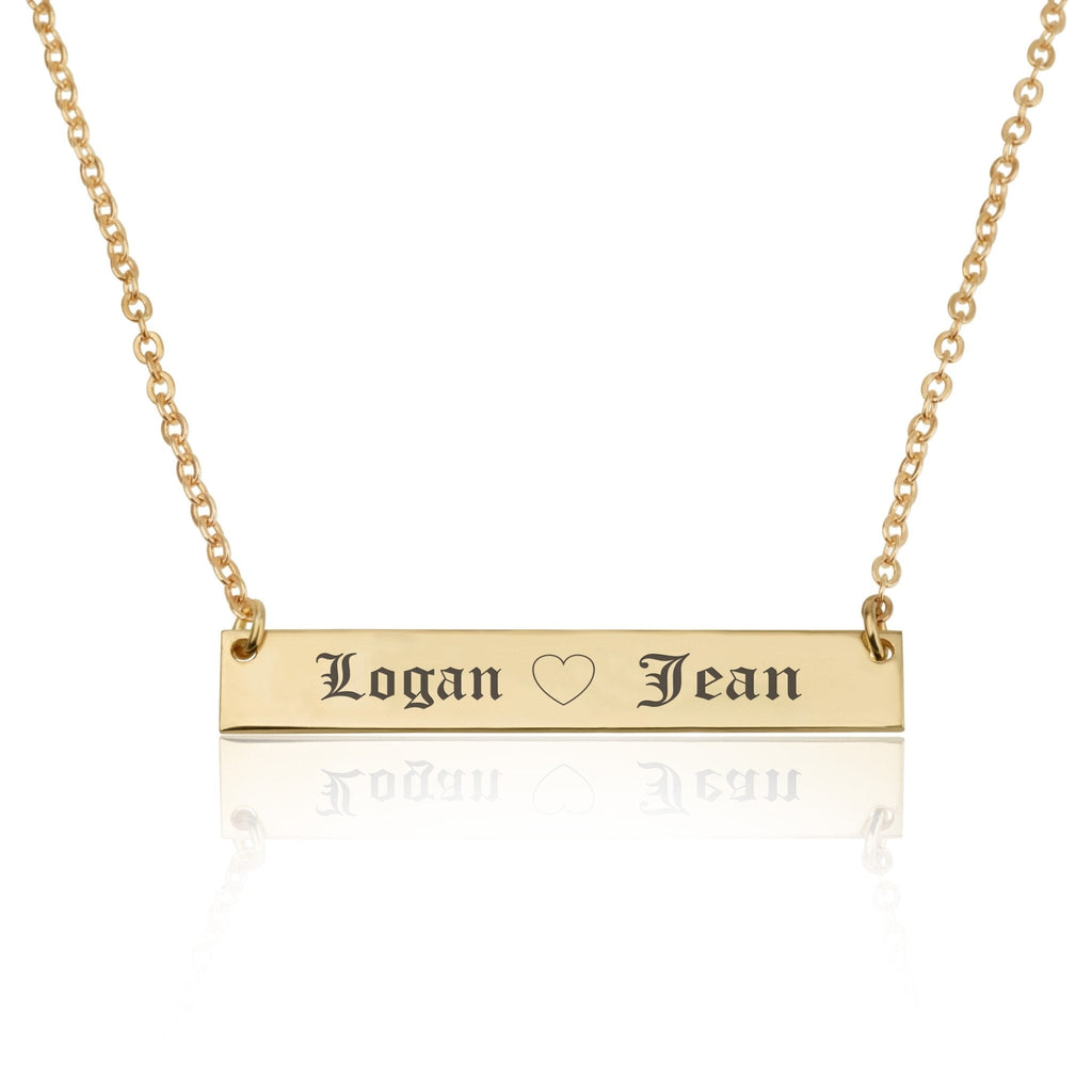 Bar Necklace With Engraved Heart And Names