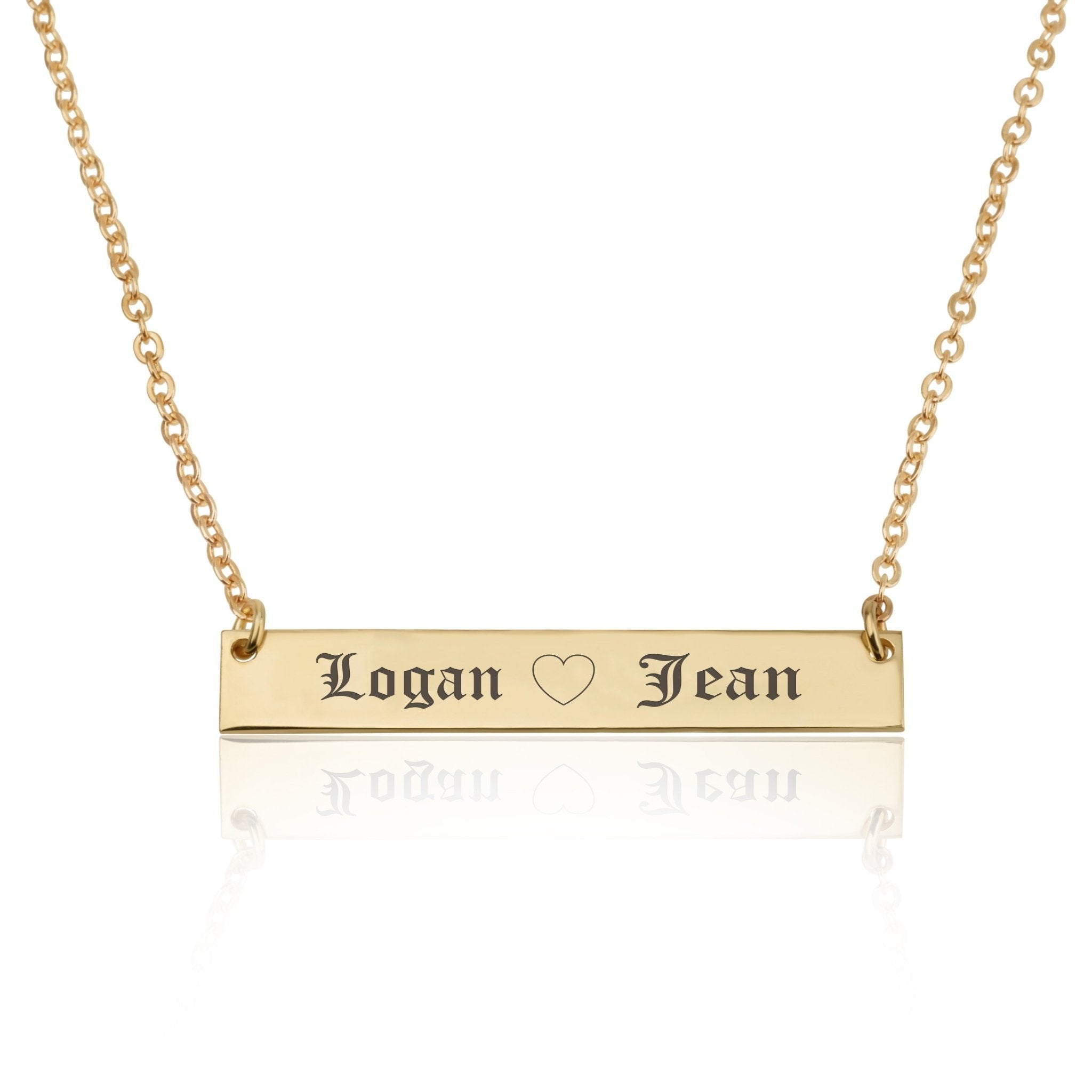 Bar Necklace With Engraved Heart And Names