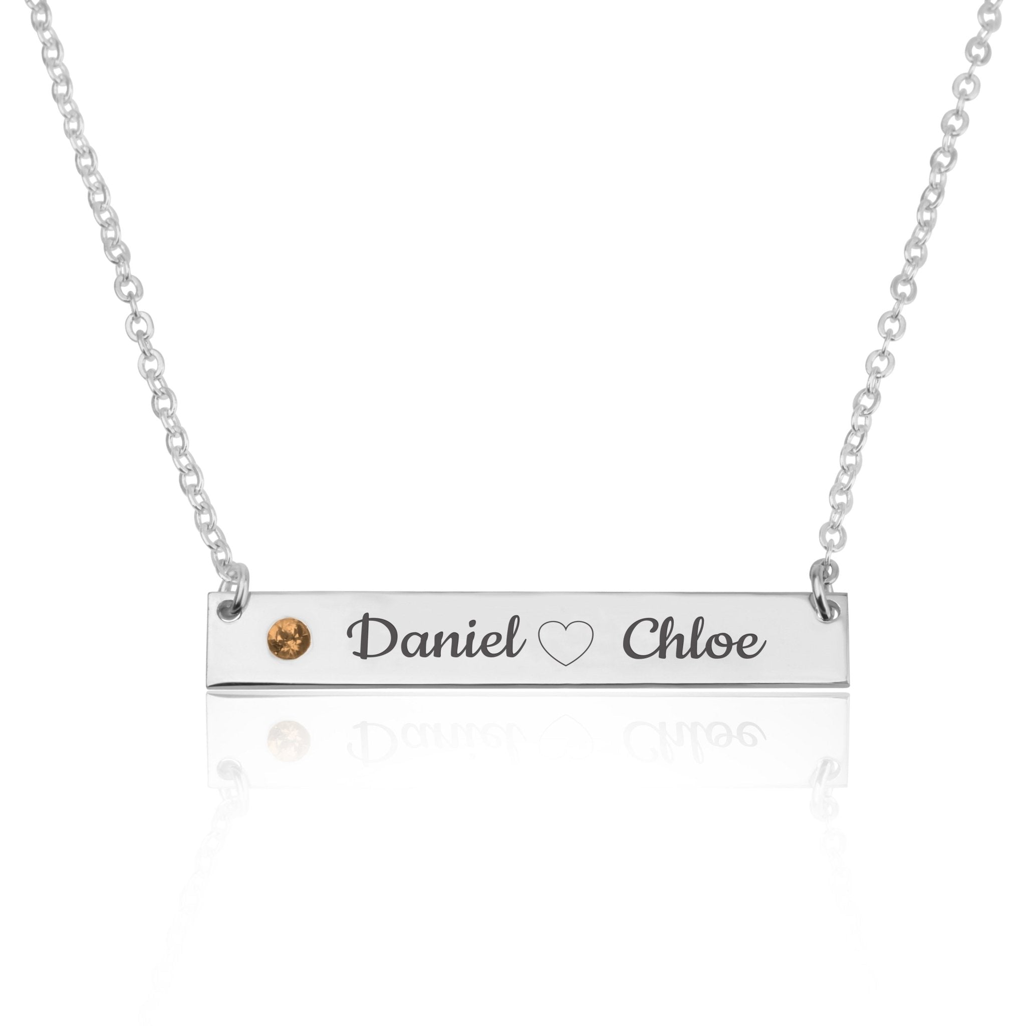 Bar Necklace With Engraved Heart, Names And Birthstone La Vie Bien Bar Necklace With Engraved Heart, Names And Birthstone