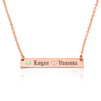 Bar Necklace With Engraved Heart, Names And Birthstone La Vie Bien Bar Necklace With Engraved Heart, Names And Birthstone