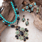 Barcelona Blue Turquoise and Black Onyx Post Drop Golden Earrings by Barse Jewelry