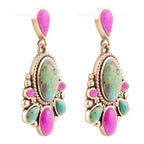 Barcelona Blue Turquoise and Pink Agate Golden Drop Earrings by Barse Jewelry