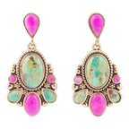 Barcelona Blue Turquoise and Pink Agate Golden Drop Earrings by Barse Jewelry
