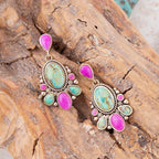 Barcelona Blue Turquoise and Pink Agate Golden Drop Earrings by Barse Jewelry