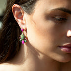 Barcelona Blue Turquoise and Pink Agate Golden Drop Earrings by Barse Jewelry