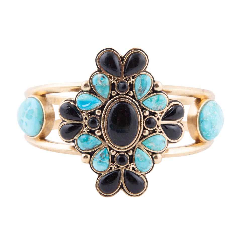Barcelona Blue Turquoise Black Onyx Golden Cuff Bracelet Bracelets La Vie Bien Barcelona Blue Turquoise Black Onyx Golden Cuff Bracelet