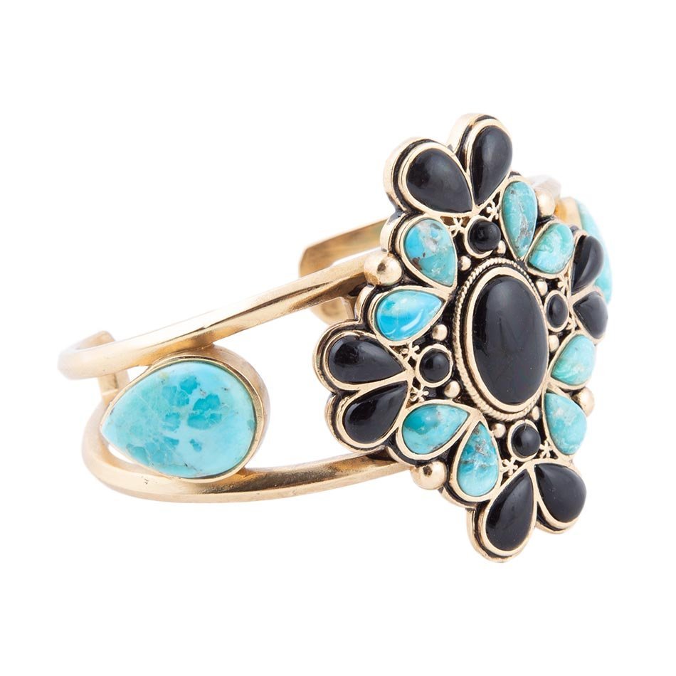 Barcelona Blue Turquoise Black Onyx Golden Cuff Bracelet Bracelets La Vie Bien Barcelona Blue Turquoise Black Onyx Golden Cuff Bracelet