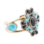 Barcelona Blue Turquoise Black Onyx Golden Cuff Bracelet