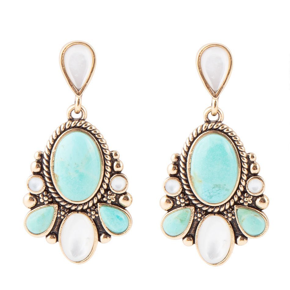Barcelona Turquoise and Mother of Pearl Post Drop Earrings Earrings La Vie Bien Barcelona Turquoise and Mother of Pearl Post Drop Earrings
