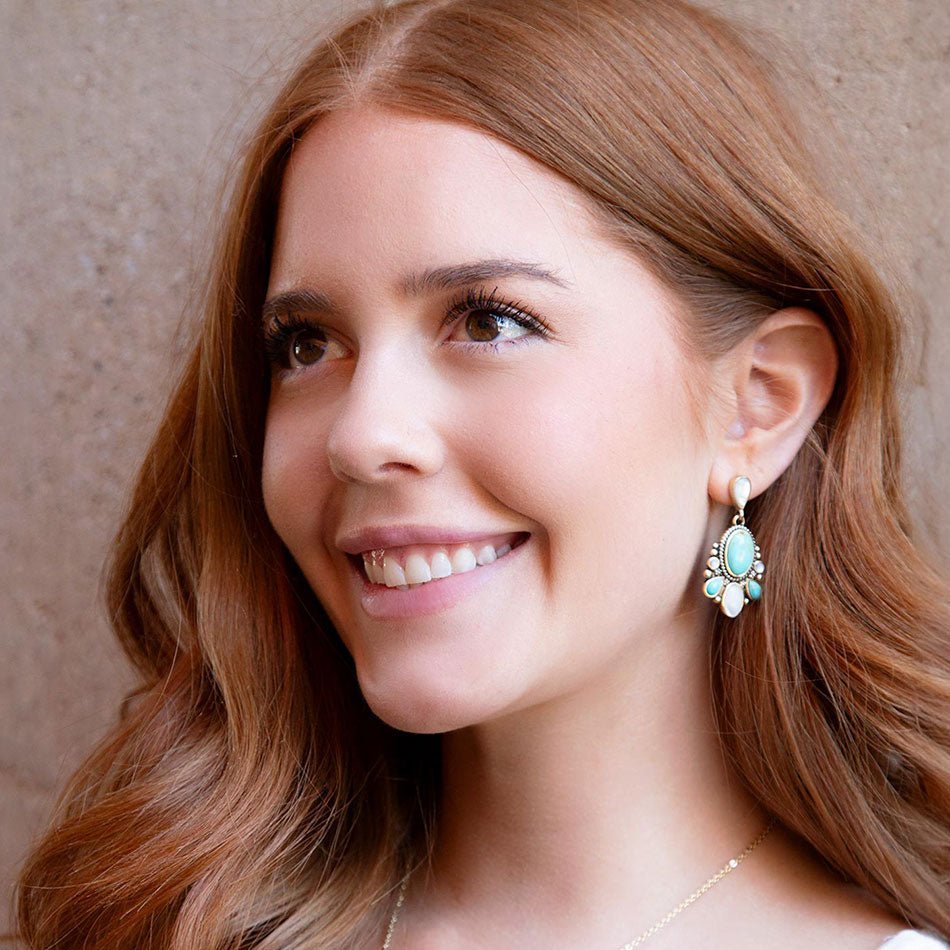 Barcelona Turquoise and Mother of Pearl Post Drop Earrings Earrings La Vie Bien Barcelona Turquoise and Mother of Pearl Post Drop Earrings