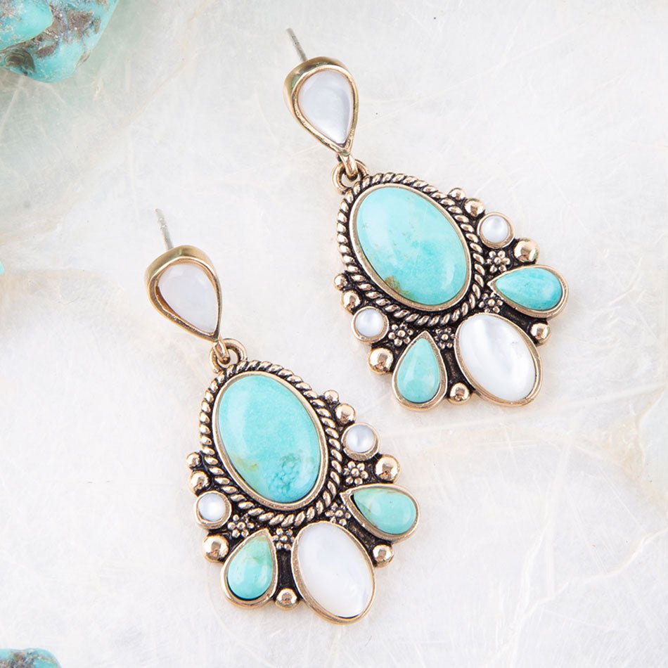 Barcelona Turquoise and Mother of Pearl Post Drop Earrings Earrings La Vie Bien Barcelona Turquoise and Mother of Pearl Post Drop Earrings