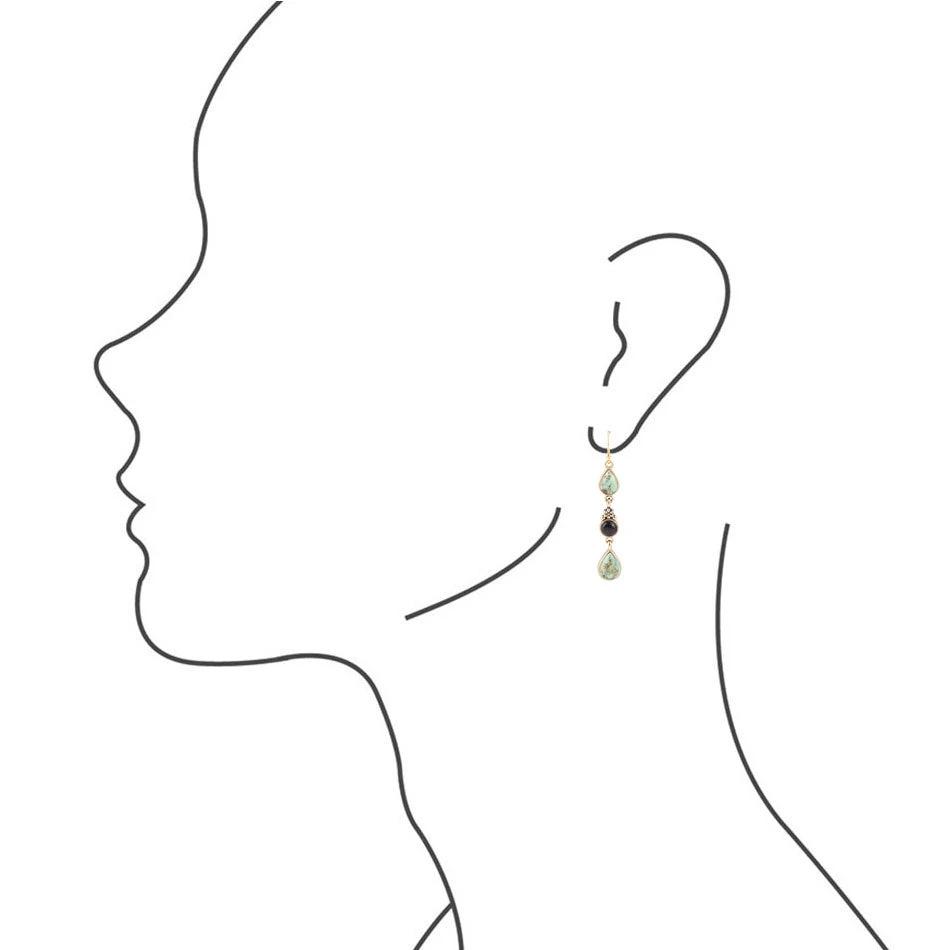 Barcelona Blue Turquoise and Black Onyx Linear Drop Golden Earrings by Barse Jewelry
