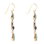 Barcelona Blue Turquoise and Black Onyx Linear Drop Golden Earrings