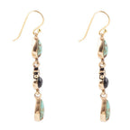 Barcelona Blue Turquoise and Black Onyx Linear Drop Golden Earrings by Barse Jewelry