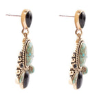 Barcelona Blue Turquoise and Black Onyx Post Drop Golden Earrings by Barse Jewelry