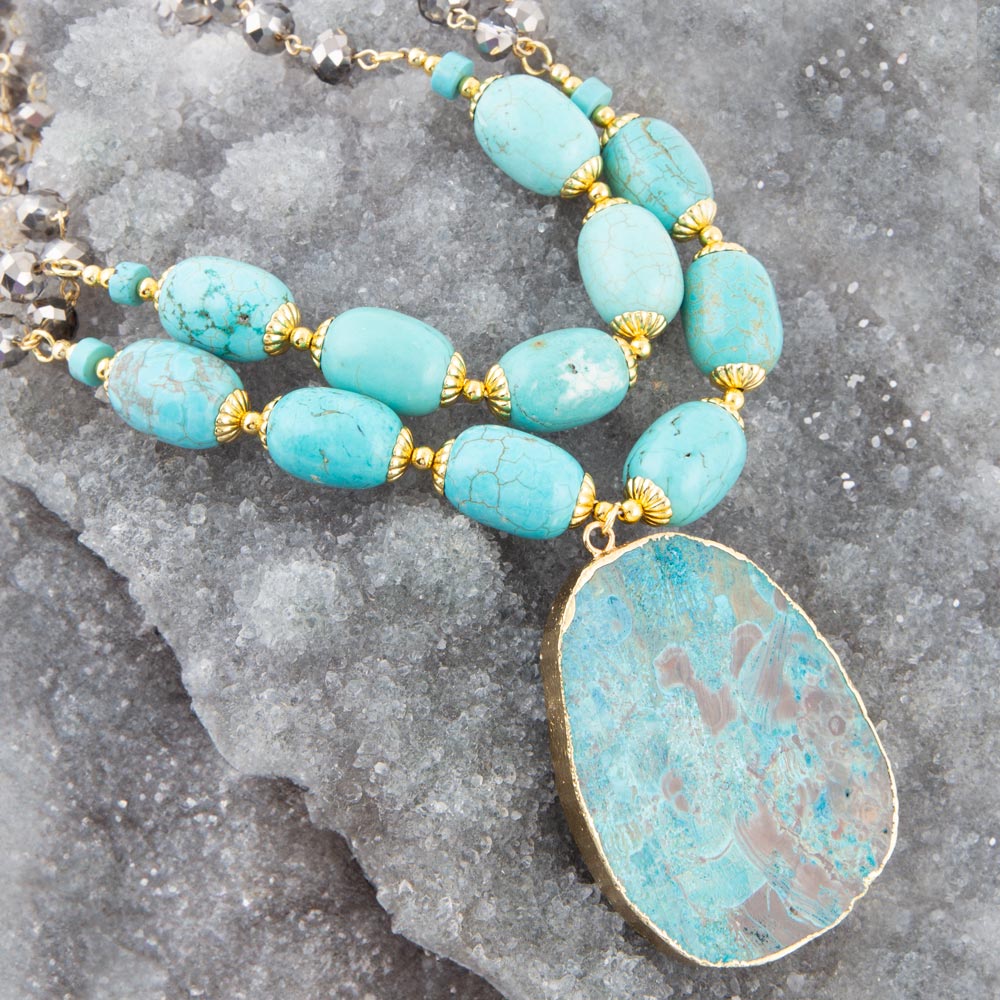 Baron Blue Turquoise Magnesite Pendant Statement Necklace Necklaces La Vie Bien Baron Blue Turquoise Magnesite Pendant Statement Necklace