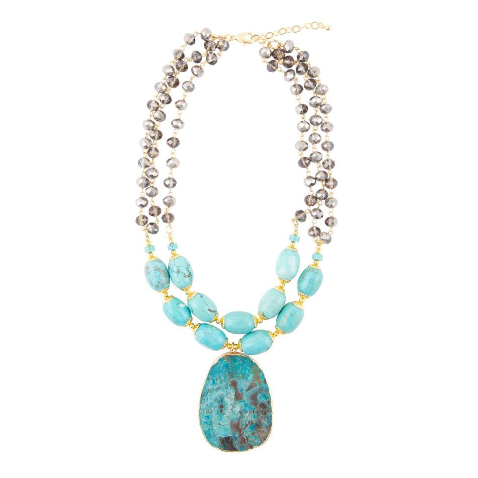 Baron Blue Turquoise Magnesite Pendant Statement Necklace Necklaces La Vie Bien Baron Blue Turquoise Magnesite Pendant Statement Necklace