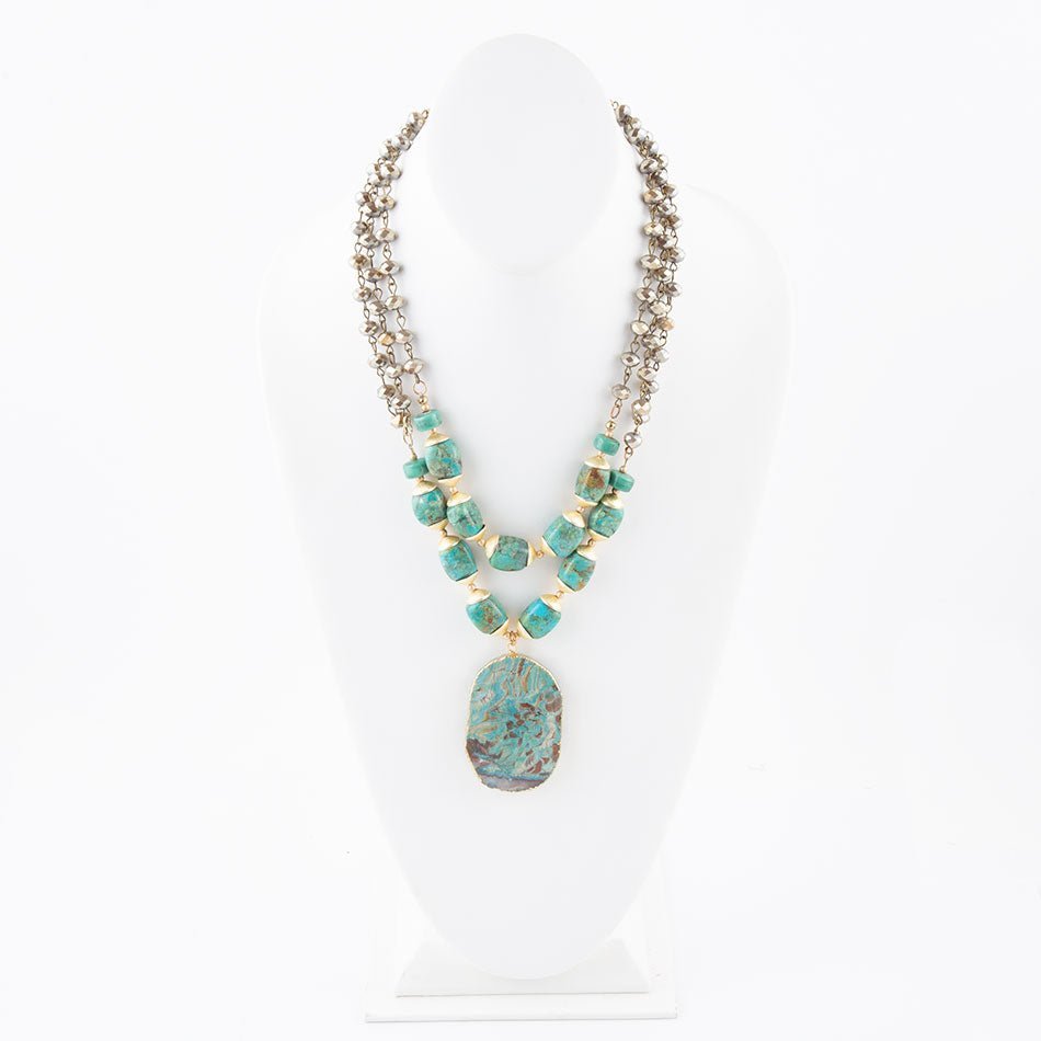 Baron Blue Turquoise Magnesite Pendant Statement Necklace Necklaces La Vie Bien Baron Blue Turquoise Magnesite Pendant Statement Necklace