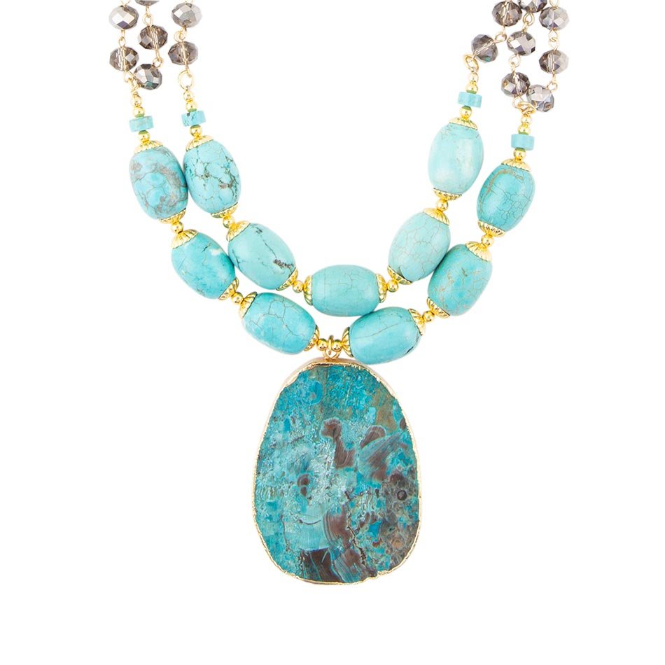 Baron Blue Turquoise Magnesite Pendant Statement Necklace Necklaces La Vie Bien Baron Blue Turquoise Magnesite Pendant Statement Necklace