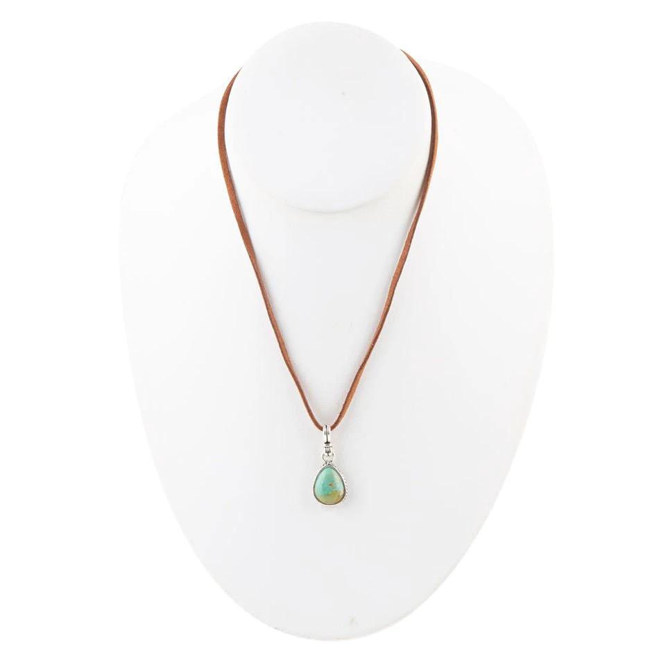 Basic Turquoise and Sterling Silver Pendant Leather Necklace by Barse Jewelry