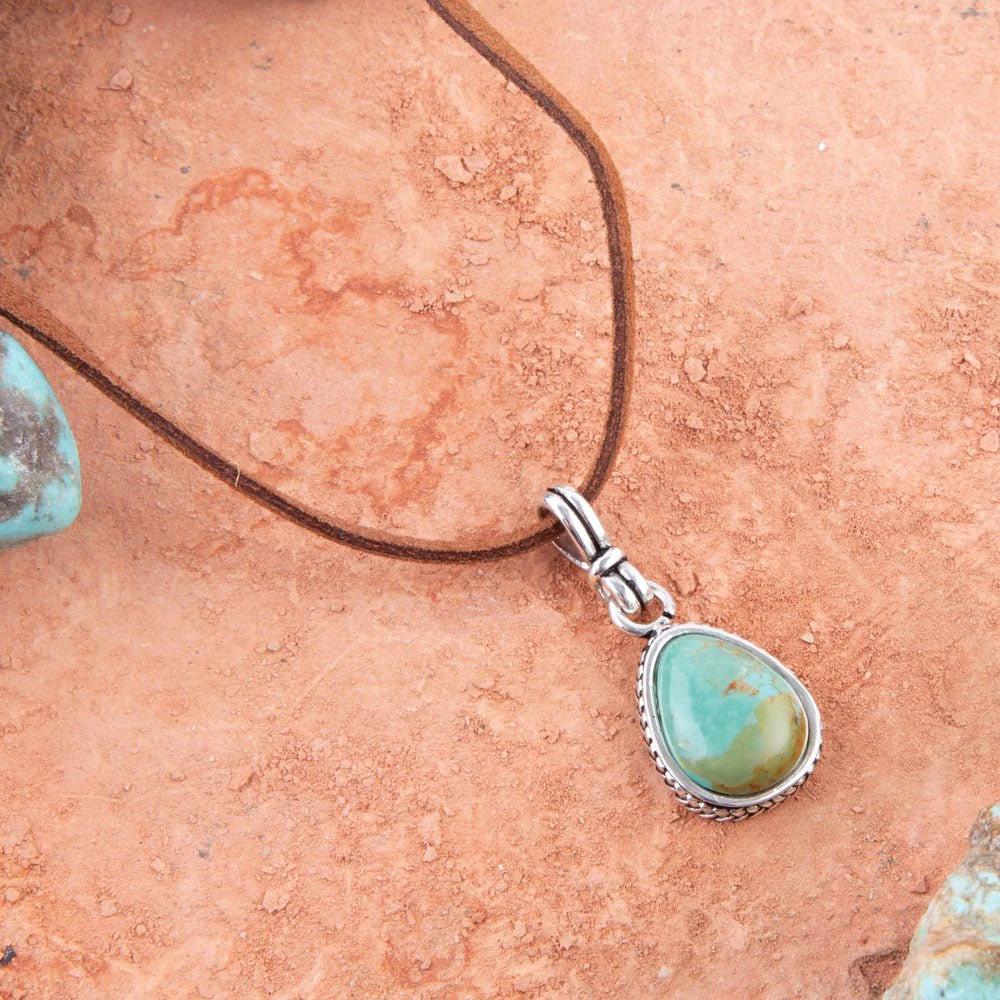 Basic Turquoise and Sterling Silver Pendant Leather Necklace by Barse Jewelry