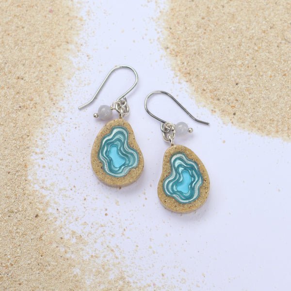 Basin Drop Earrings – Aqua & Ultramarine Resin with Agate La Vie Bien Basin Drop Earrings – Aqua & Ultramarine Resin with Agate