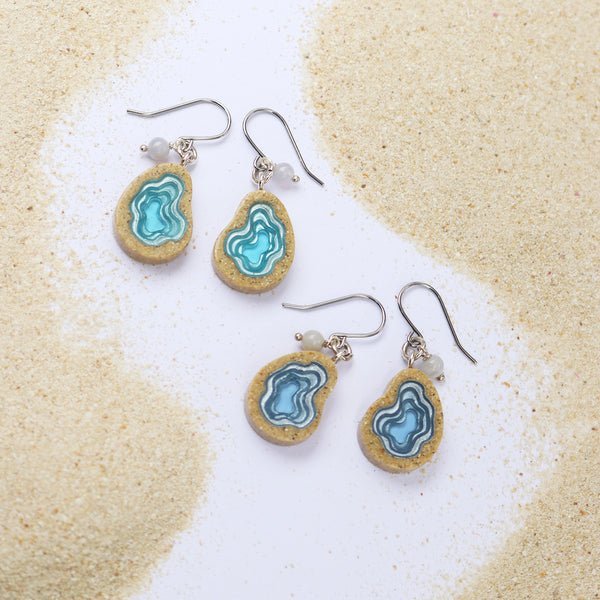 Basin Drop Earrings – Aqua & Ultramarine Resin with Agate La Vie Bien Basin Drop Earrings – Aqua & Ultramarine Resin with Agate