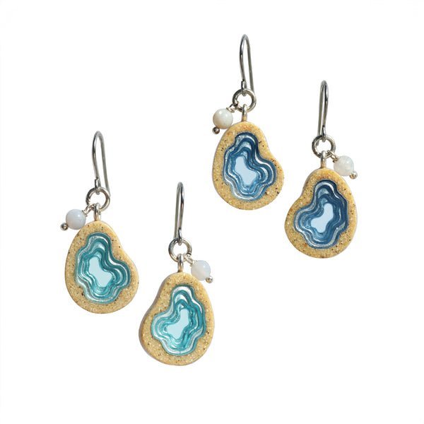 Basin Drop Earrings – Aqua & Ultramarine Resin with Agate La Vie Bien Basin Drop Earrings – Aqua & Ultramarine Resin with Agate