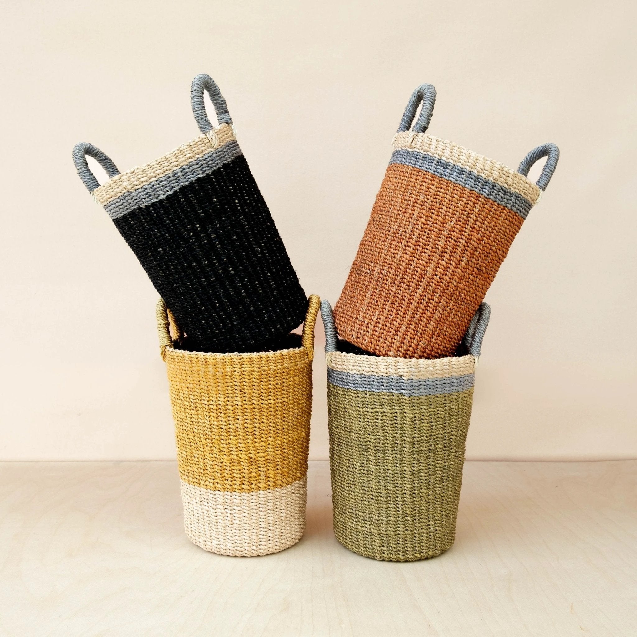 Mustard Tall Woven Basket Vase - Wicker Basket | LIKHÂ by LIKHÂ