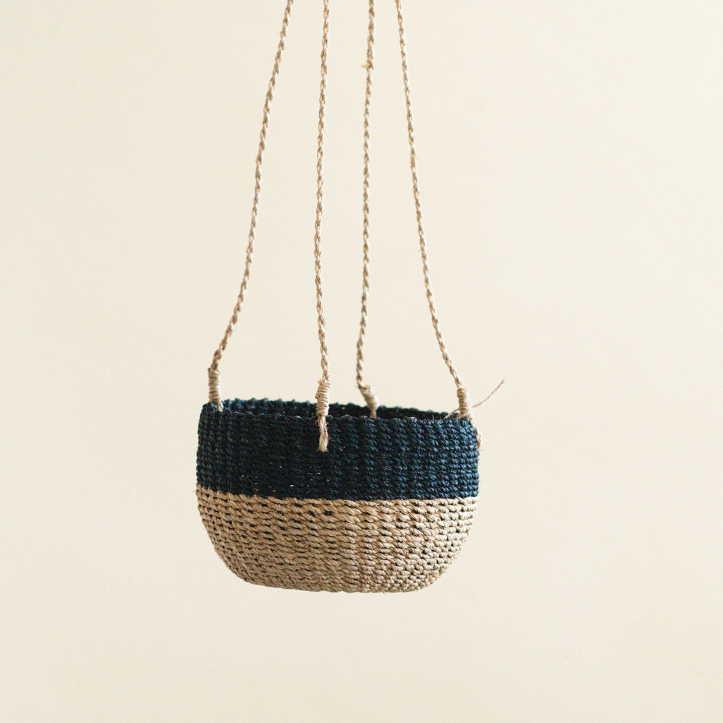 Natural + Black Colorblock Hanging Planter - Hanging Basket | LIKHÂ