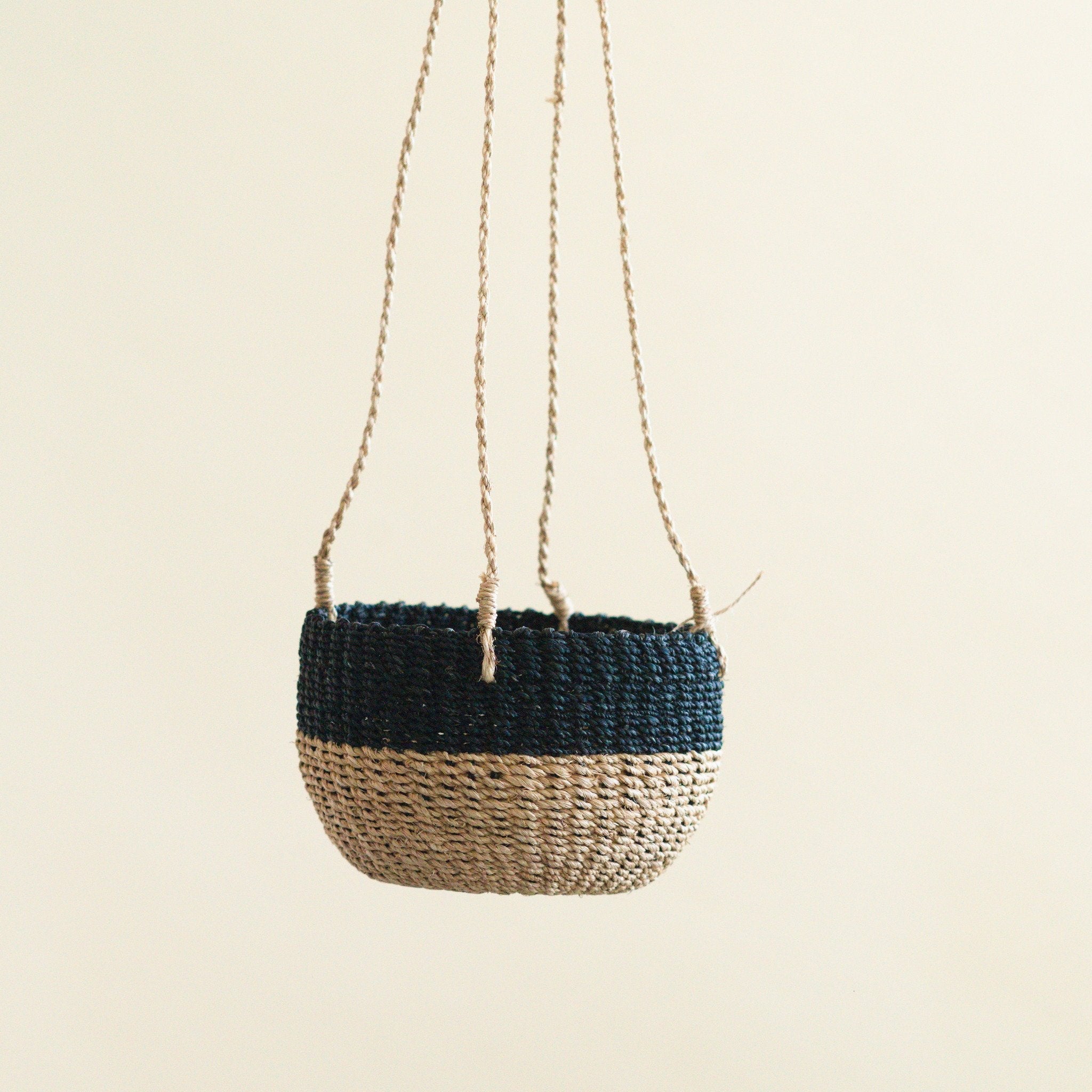 Natural + Black Colorblock Hanging Planter - Hanging Basket | LIKHÂ