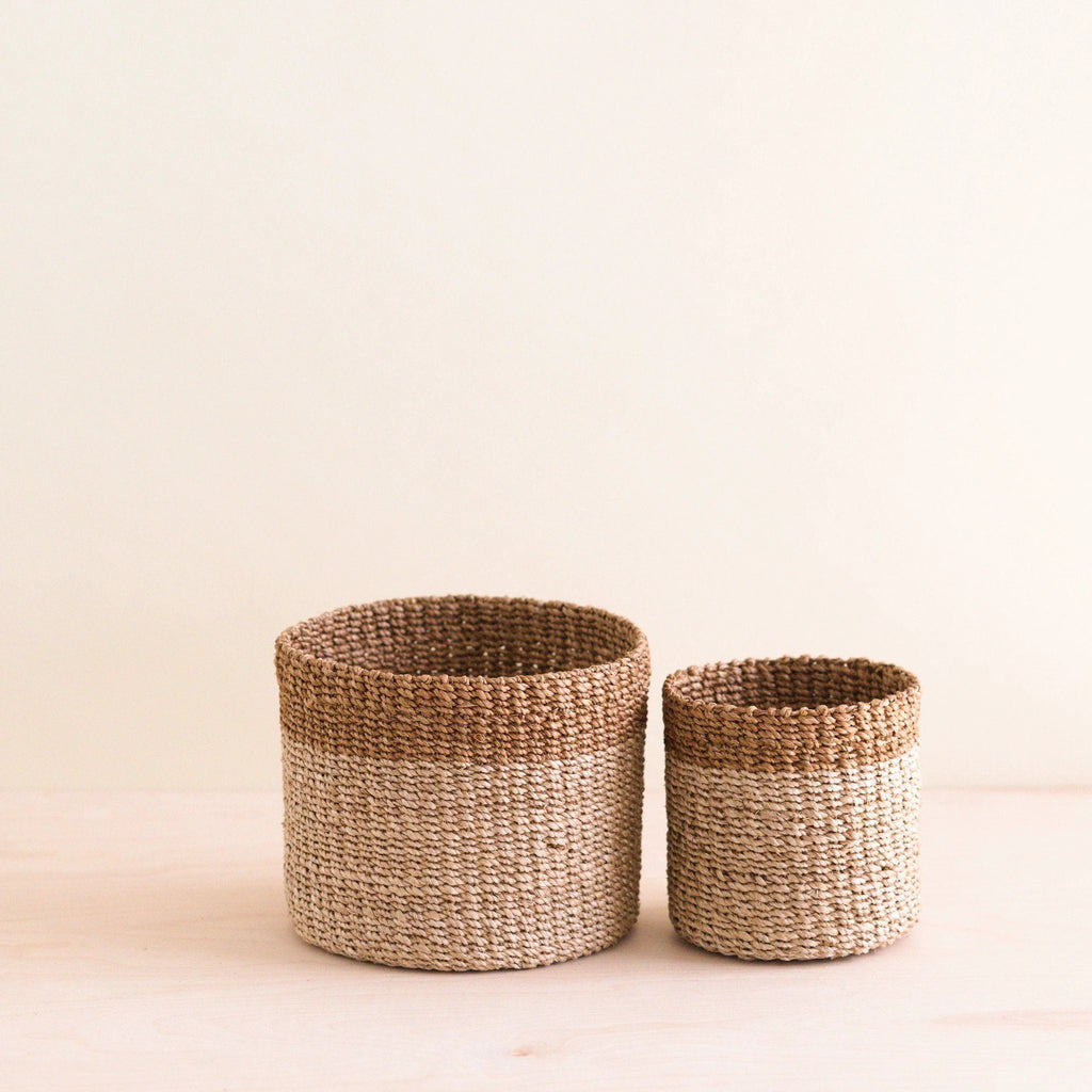 Natural + Brown Tabletop Bins Set of 2 - Wicker Baskets | LIKHÂ by LIKHÂ