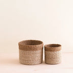 Natural + Brown Tabletop Bins Set of 2 - Wicker Baskets | LIKHÂ by LIKHÂ