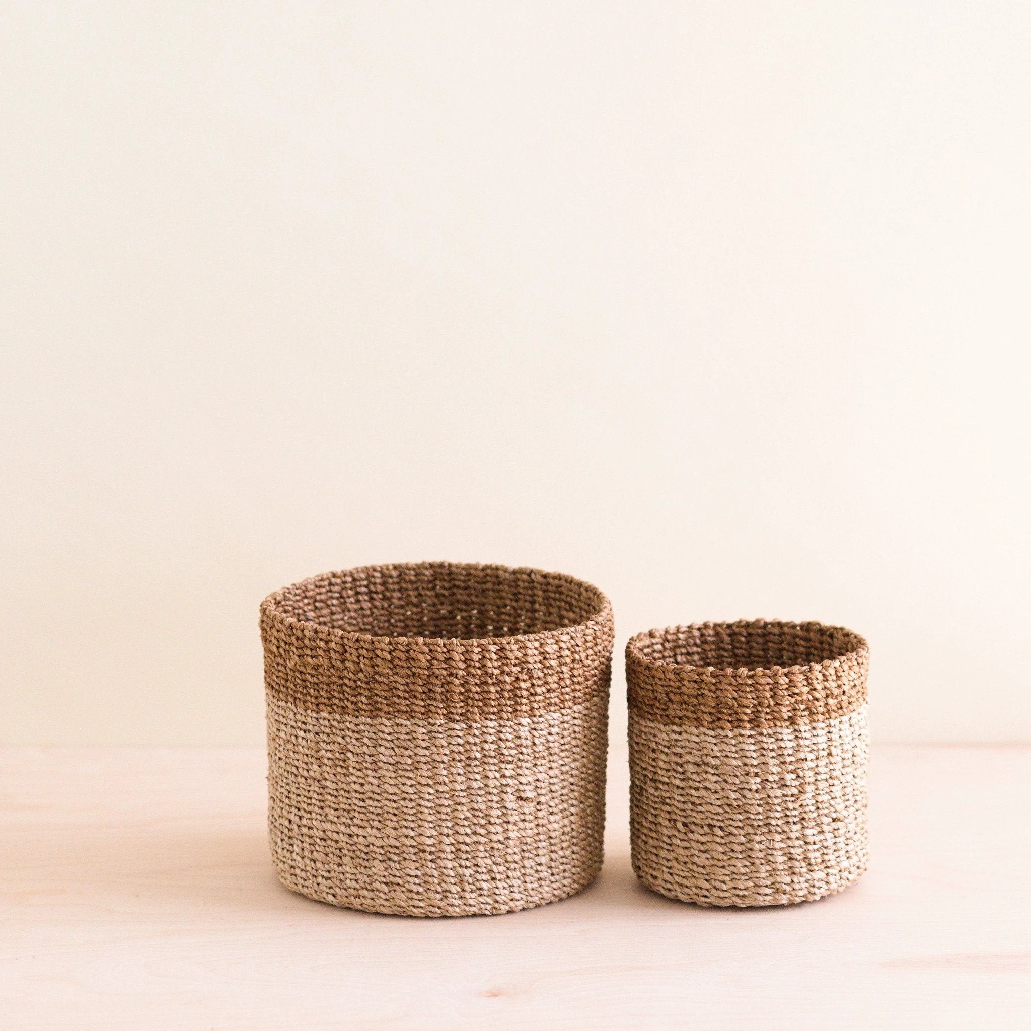Natural + Brown Tabletop Bins Set of 2 - Wicker Baskets | LIKHÂ by LIKHÂ