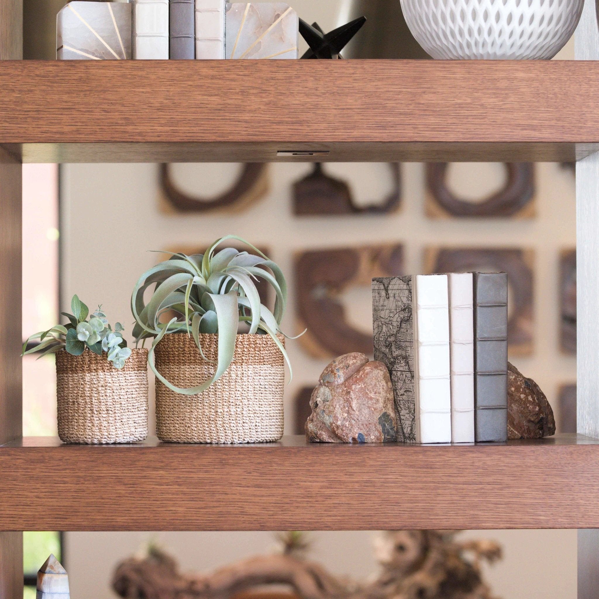 Natural + Brown Tabletop Bins Set of 2 - Wicker Baskets | LIKHÂ by LIKHÂ