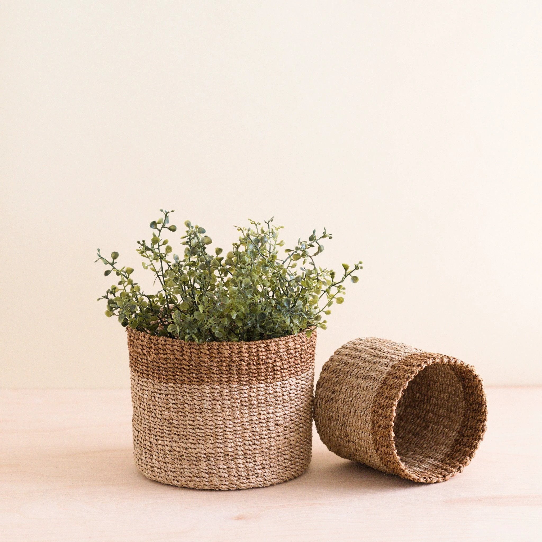 Natural + Brown Tabletop Bins Set of 2 - Wicker Baskets | LIKHÂ by LIKHÂ