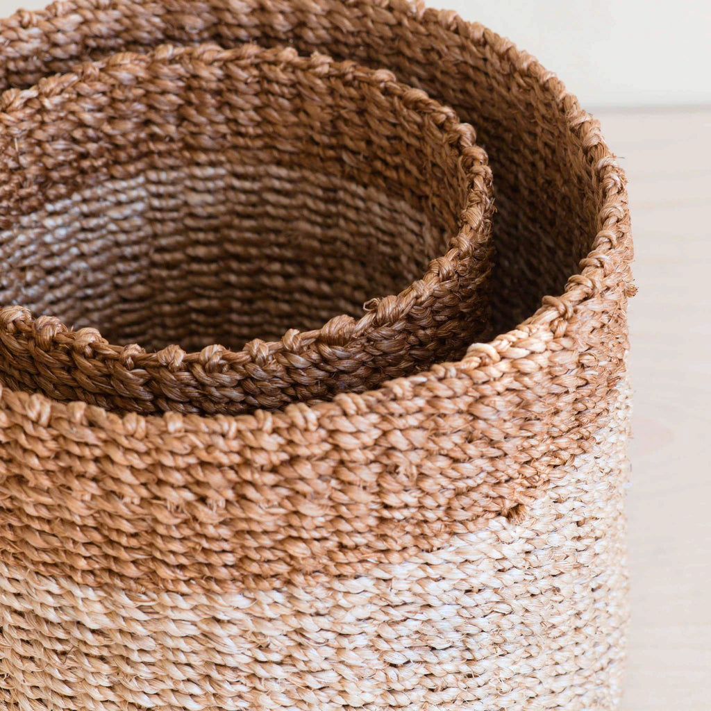 Natural + Brown Tabletop Bins Set of 2 - Wicker Baskets | LIKHÂ by LIKHÂ