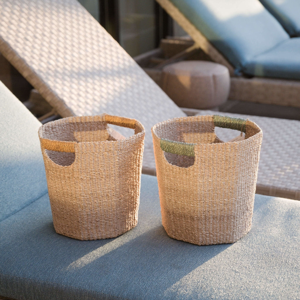 Natural Octagon Basket with Sage Handle - Octagon Basket | LIKHÂ by LIKHÂ