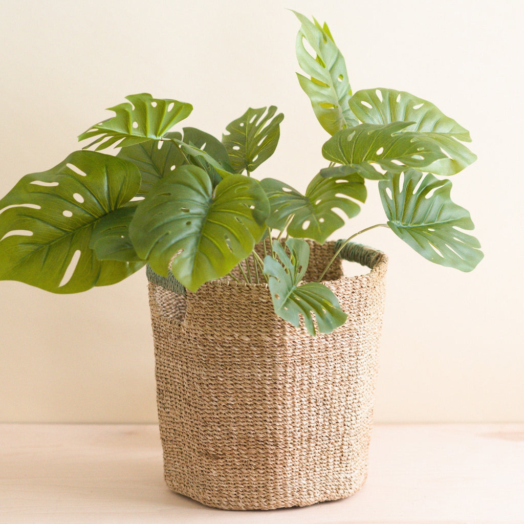 Natural Octagon Basket with Sage Handle - Octagon Basket | LIKHÂ by LIKHÂ