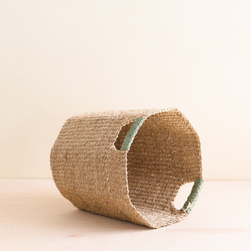 Natural Octagon Basket with Sage Handle - Octagon Basket | LIKHÂ by LIKHÂ
