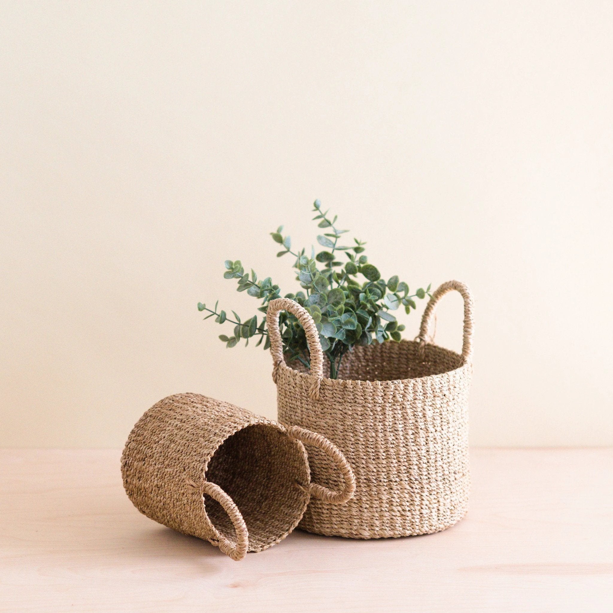 Natural Tabletop Mini Basket with Handle Set of 2 - Weave Baskets | LIKHÂ by LIKHÂ