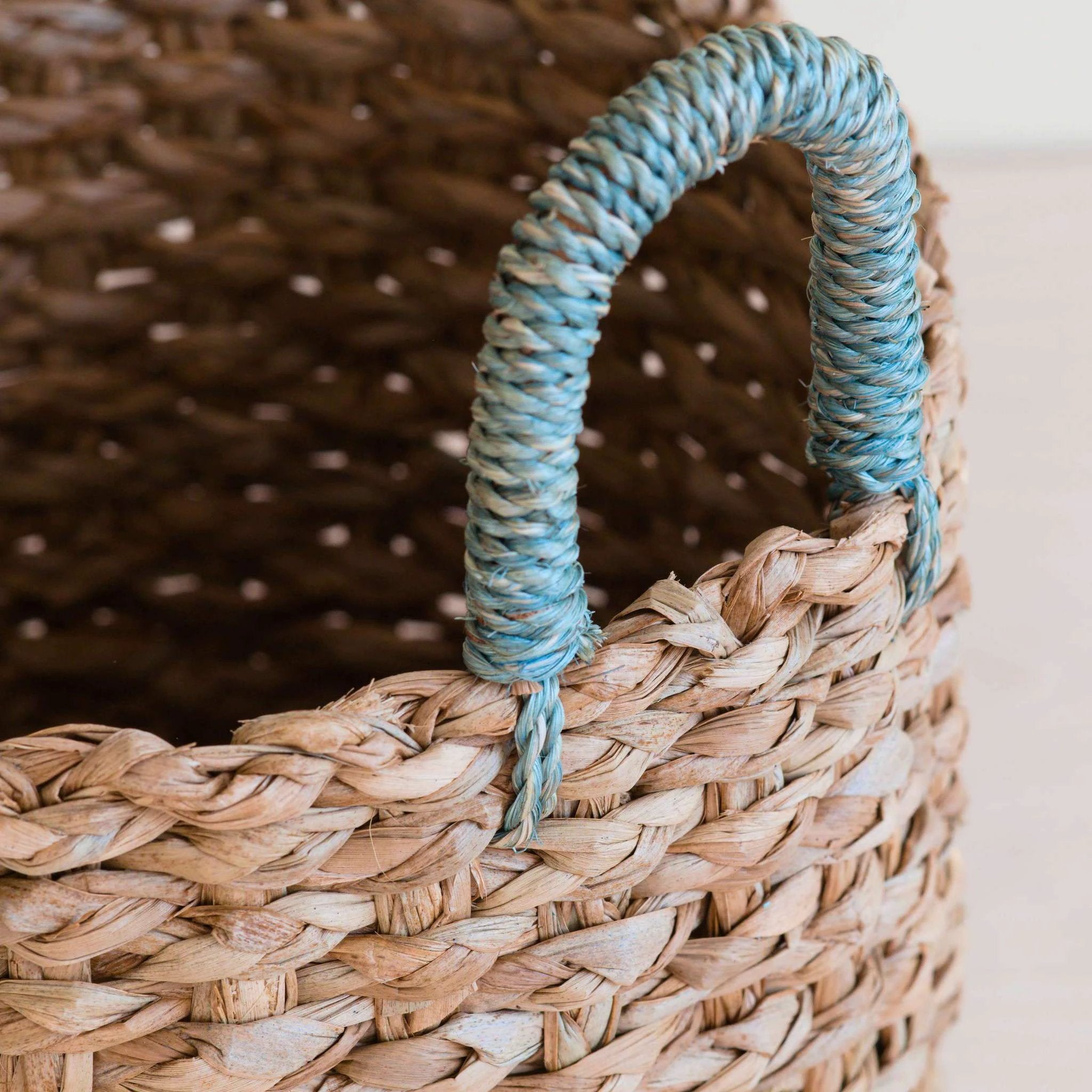 Seagrass Woven Baskets with Sky Blue Handle Set of 3 - Straw Baskets | LIKHÂ by LIKHÂ