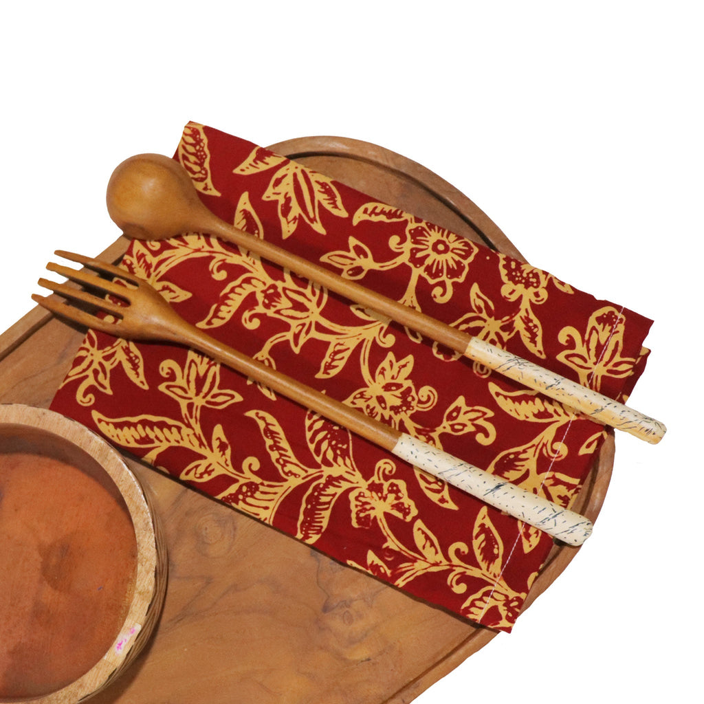 Batik Cloth Napkin Set of Two, Cherish, Hand Dyed, 100% Cotton, Red, Yellow Napkins La Vie Bien Batik Cloth Napkin Set of Two, Cherish, Hand Dyed, 100% Cotton, Red, Yellow