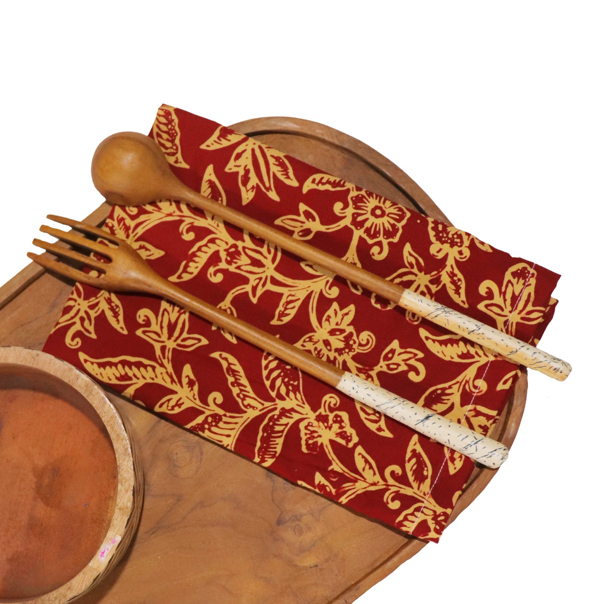 Batik Cloth Napkin Set of Two, Cherish, Hand Dyed, 100% Cotton, Red, Yellow Napkins La Vie Bien Batik Cloth Napkin Set of Two, Cherish, Hand Dyed, 100% Cotton, Red, Yellow