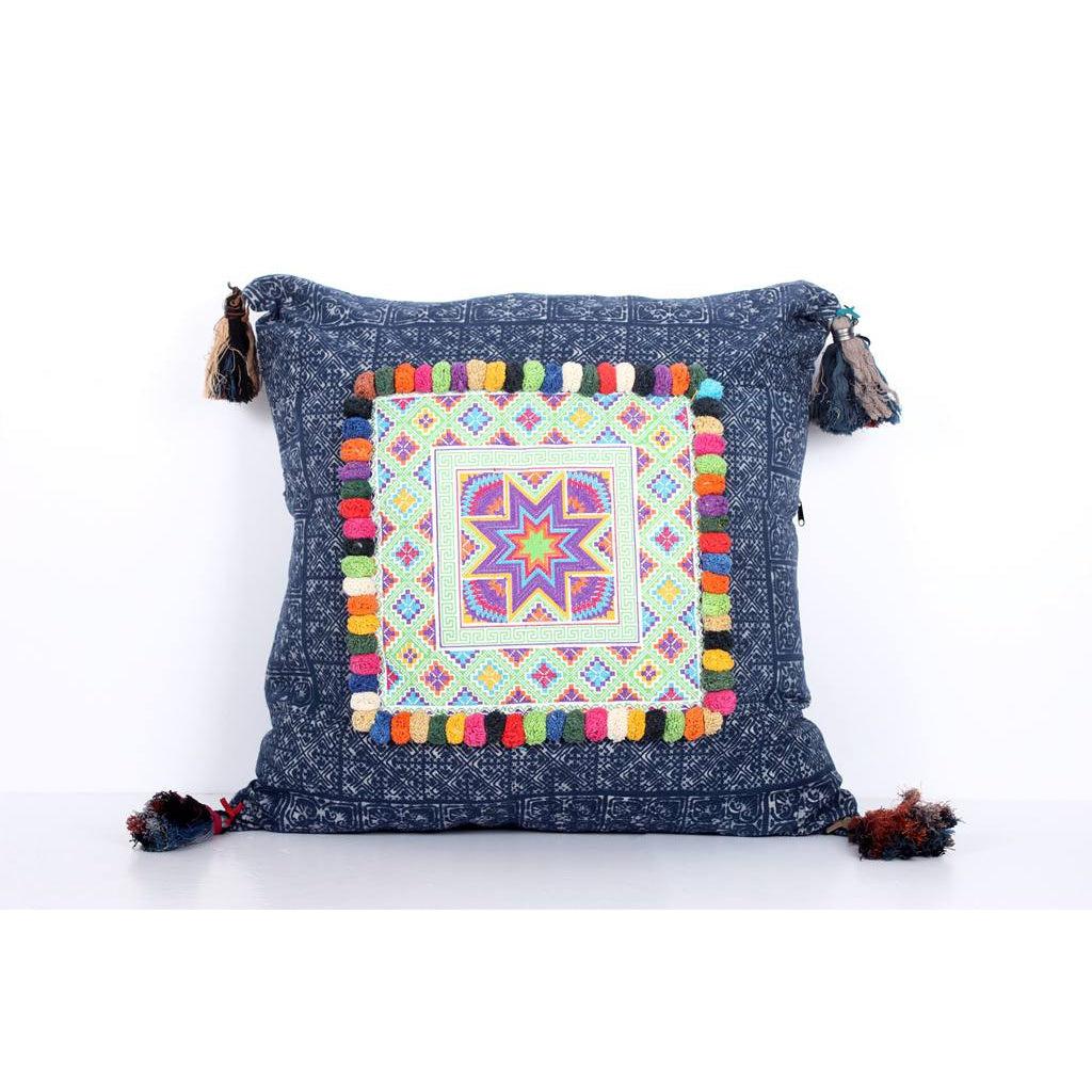 Batik Printed Embroidery Fabric Geometric Cushion - Thailand Decor La Vie Bien Batik Printed Embroidery Fabric Geometric Cushion - Thailand