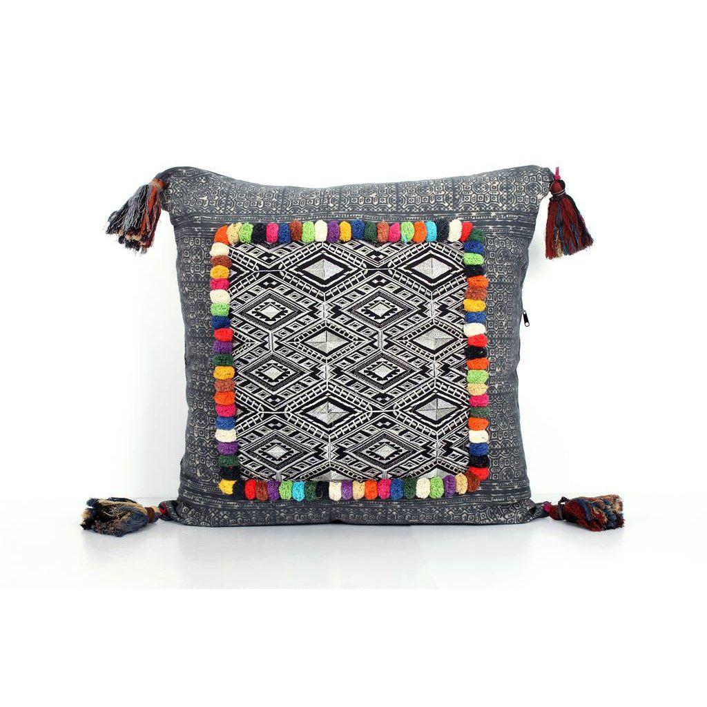 Batik Printed Embroidery Fabric Geometric Cushion - Thailand Decor La Vie Bien Batik Printed Embroidery Fabric Geometric Cushion - Thailand