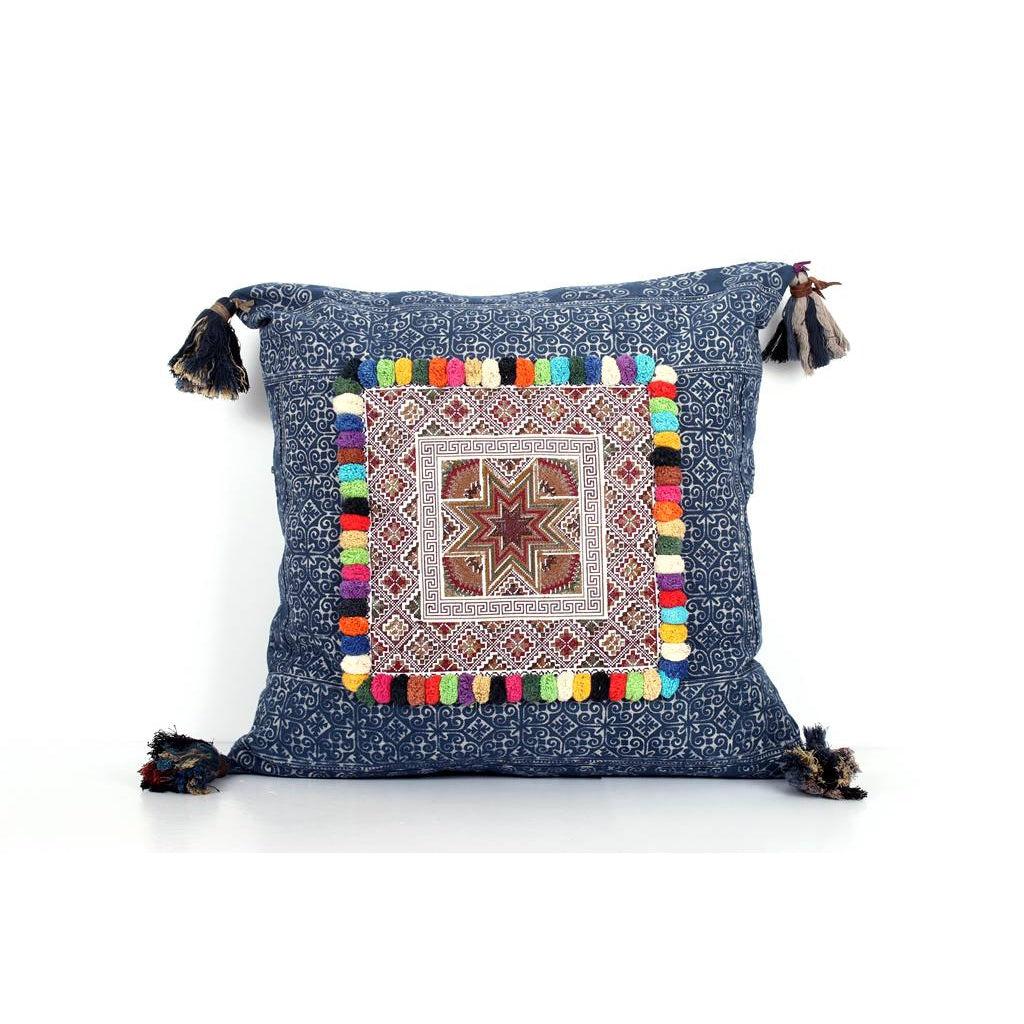 Batik Printed Embroidery Fabric Geometric Cushion - Thailand Decor La Vie Bien Batik Printed Embroidery Fabric Geometric Cushion - Thailand