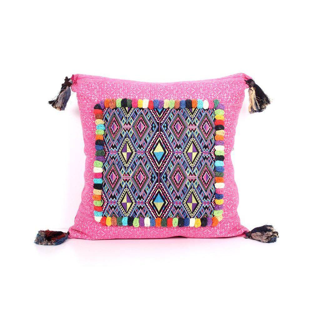 Batik Printed Embroidery Fabric Geometric Cushion - Thailand Decor La Vie Bien Batik Printed Embroidery Fabric Geometric Cushion - Thailand
