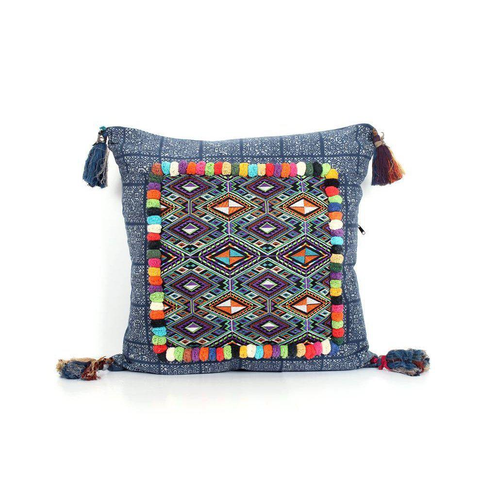 Batik Printed Embroidery Fabric Geometric Cushion - Thailand Decor La Vie Bien Batik Printed Embroidery Fabric Geometric Cushion - Thailand