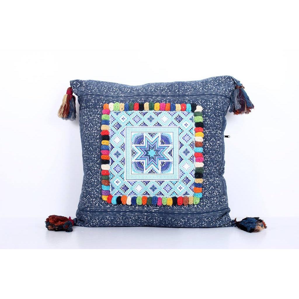 Batik Printed Embroidery Fabric Geometric Cushion - Thailand Decor La Vie Bien Batik Printed Embroidery Fabric Geometric Cushion - Thailand